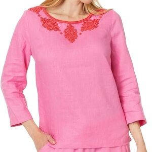 Lilly Pulitzer Pink Linen Top with Red Embroidery